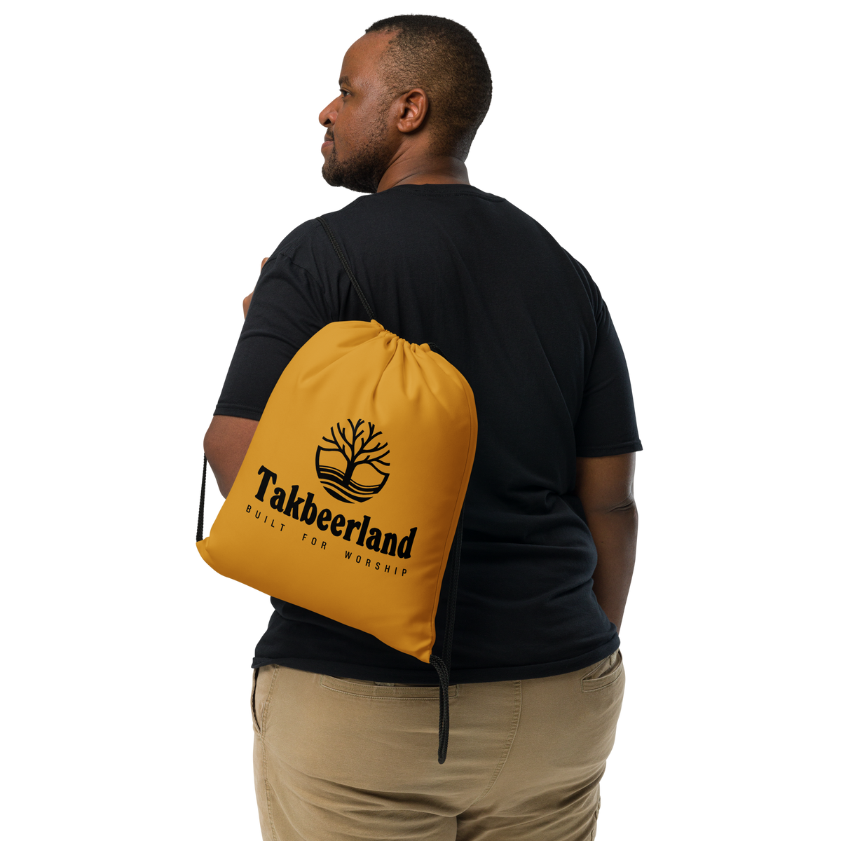 BAG Drawstring - TAKBEERLAND FULL LOGO (Centered/Medium) - Gold/Black