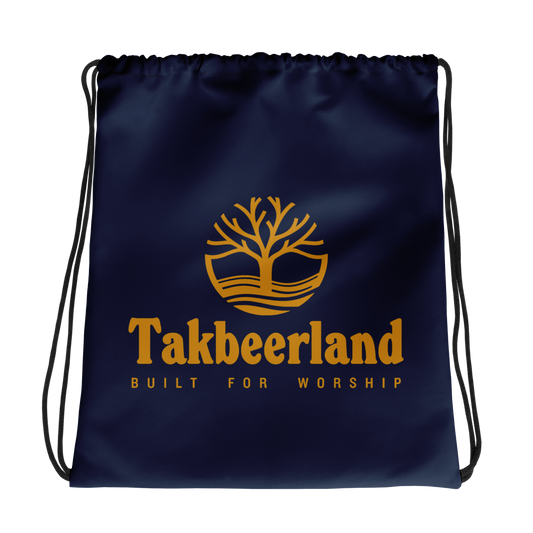BAG Drawstring - TAKBEERLAND FULL LOGO (Centered/Medium) - Navy/Gold