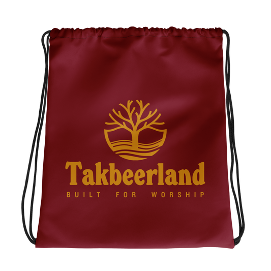 BAG Drawstring - TAKBEERLAND FULL LOGO (Centered/Medium) - Maroon/Gold