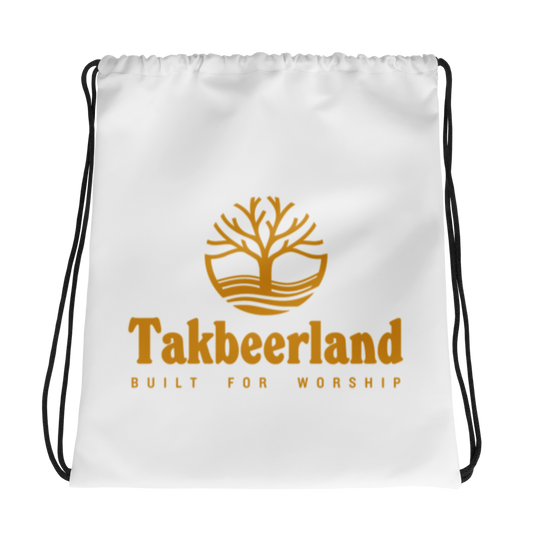 BAG Drawstring - TAKBEERLAND FULL LOGO (Centered/Medium) - White/Gold