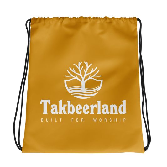 BAG Drawstring - TAKBEERLAND FULL LOGO (Centered/Medium) - Gold/White