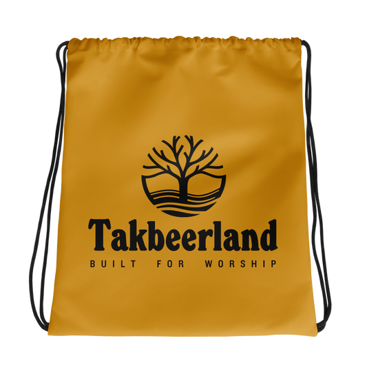 BAG Drawstring - TAKBEERLAND FULL LOGO (Centered/Medium) - Gold/Black