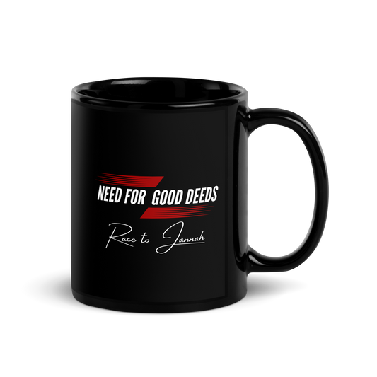 MUG Glossy Black - NEED FOR GOOD DEEDS - White/Red