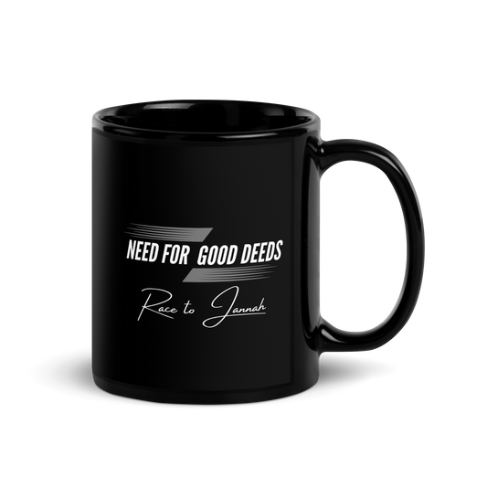 MUG Glossy Black - NEED FOR GOOD DEEDS - White/Gray
