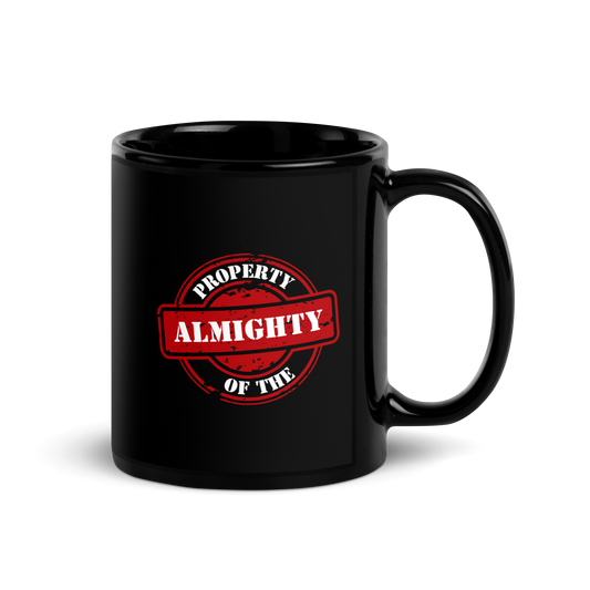 MUG Glossy Black - PROPERTY OF THE ALMIGHTY - White/Red