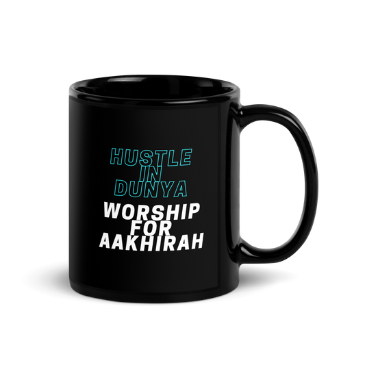 MUG Glossy Black - HUSTLE & WORSHIP - Blue/White