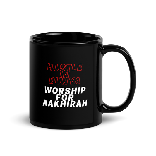 MUG Glossy Black - HUSTLE & WORSHIP - Red/White