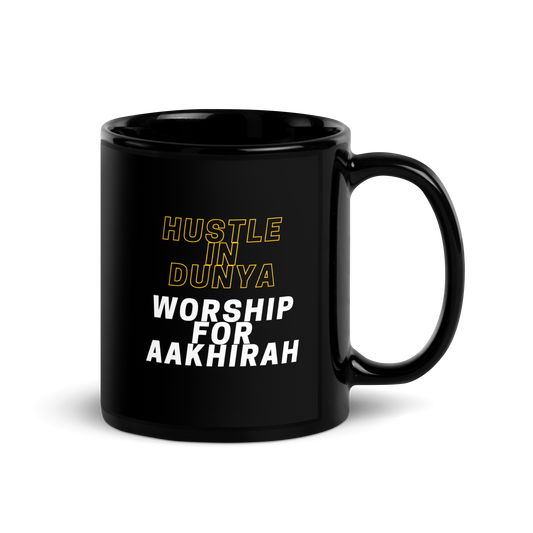 MUG Glossy Black - HUSTLE & WORSHIP - Gold/White