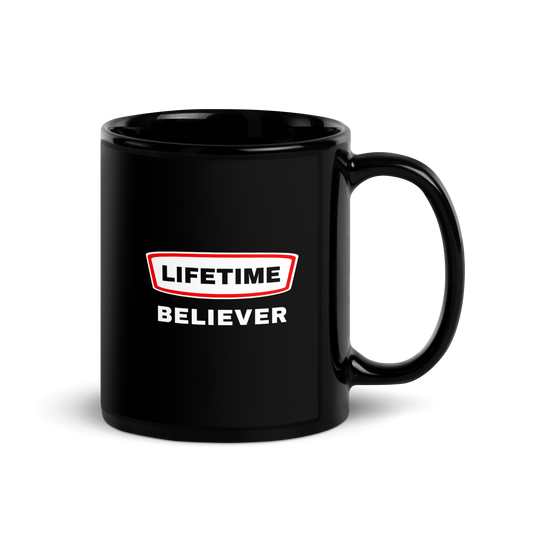 MUG Glossy Black - LIFETIME BELIEVER - White/Red
