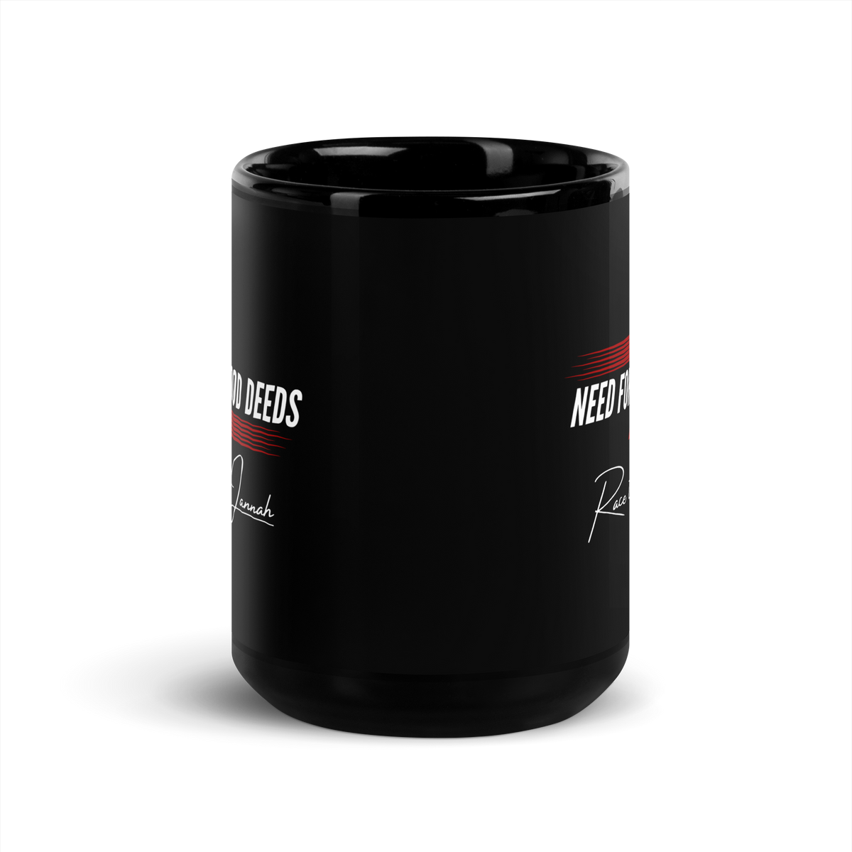 MUG Glossy Black - NEED FOR GOOD DEEDS - White/Red