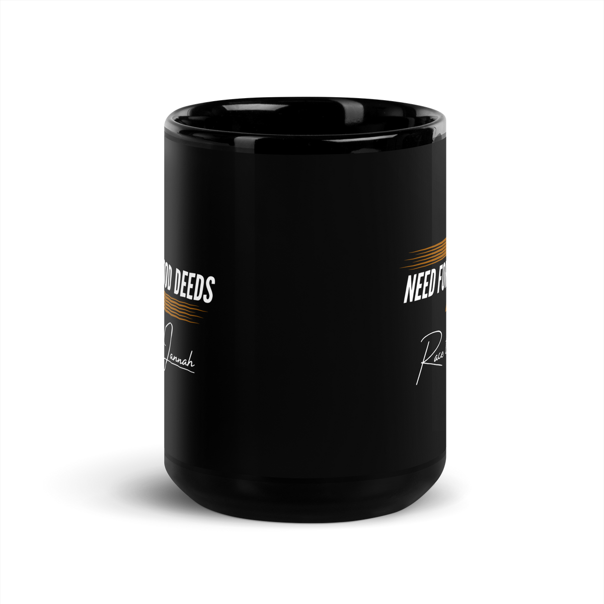 MUG Glossy Black - NEED FOR GOOD DEEDS - White/Orange