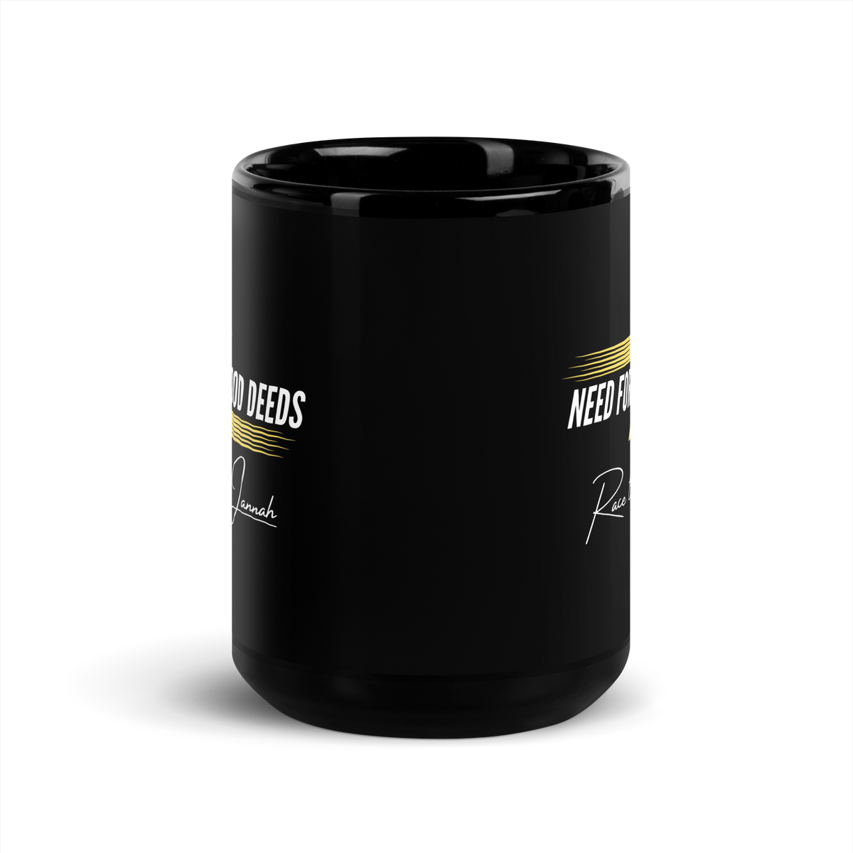 MUG Glossy Black - NEED FOR GOOD DEEDS - White/Yellow