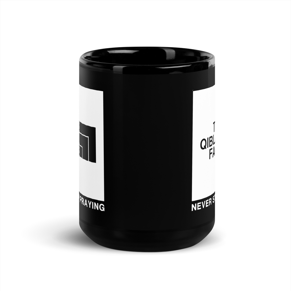 MUG Glossy Black - THE QIBLAH FACE (Never Stop Praying - Back Logo)