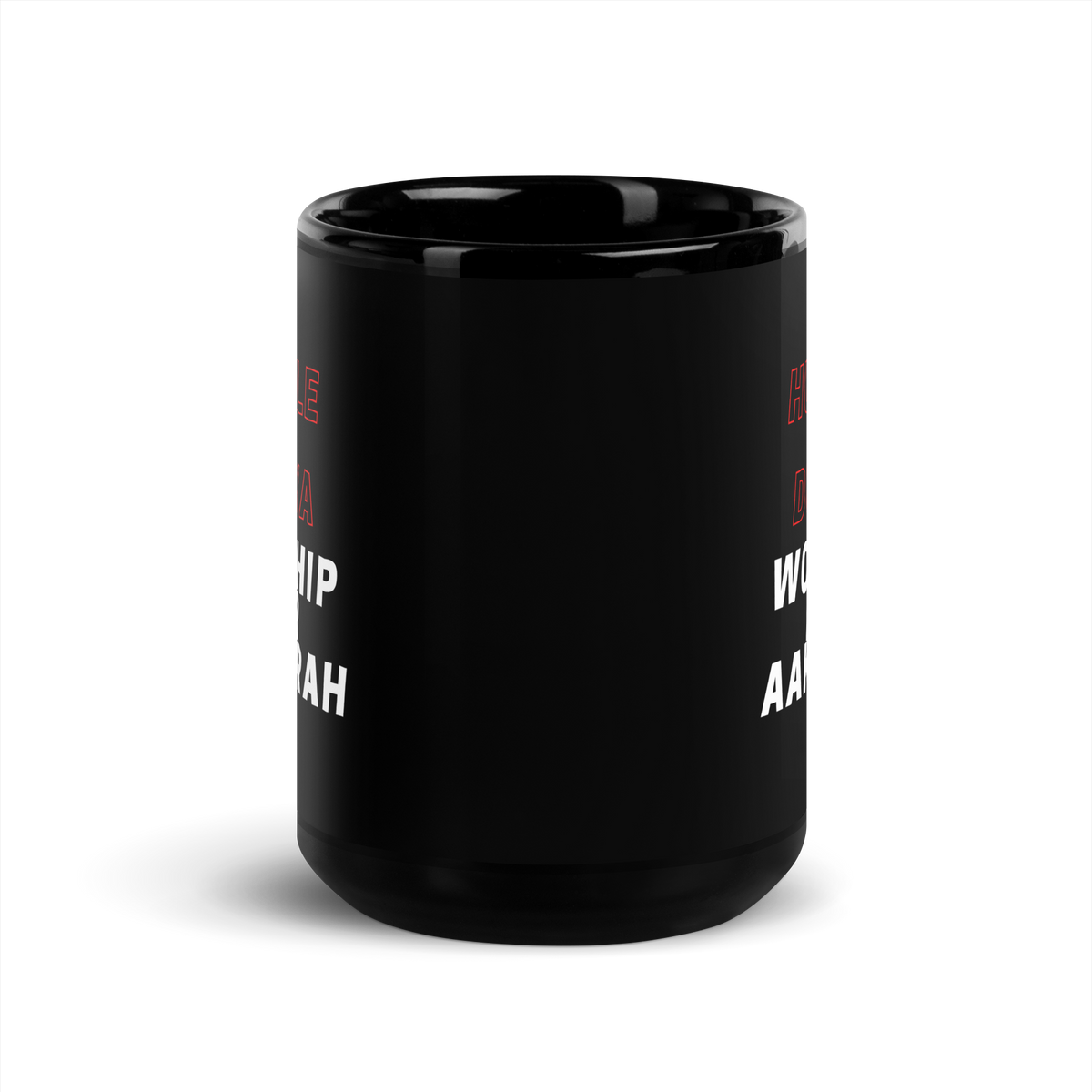 MUG Glossy Black - HUSTLE & WORSHIP - Red/White