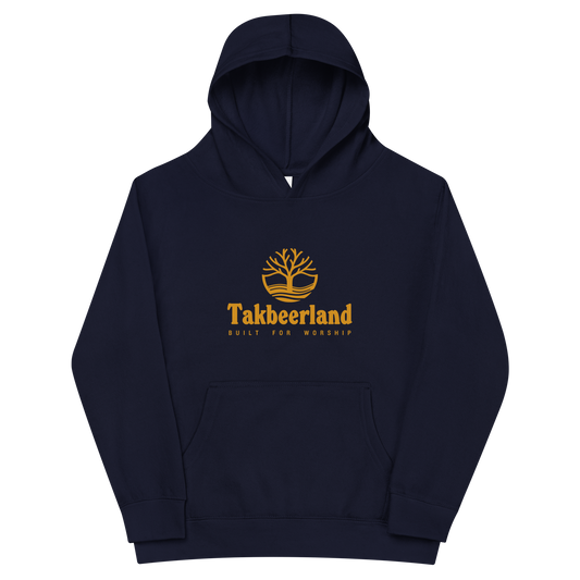 CHILDREN's Hoodie Fleece (Youth) - TAKBEERLAND FULL LOGO (Centered/Medium) - Gold