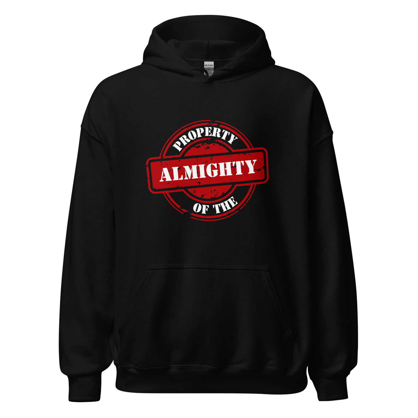 HOODIE Heavy Blend (Adult) - PROPERTY OF THE ALMIGHTY - White/White/Red