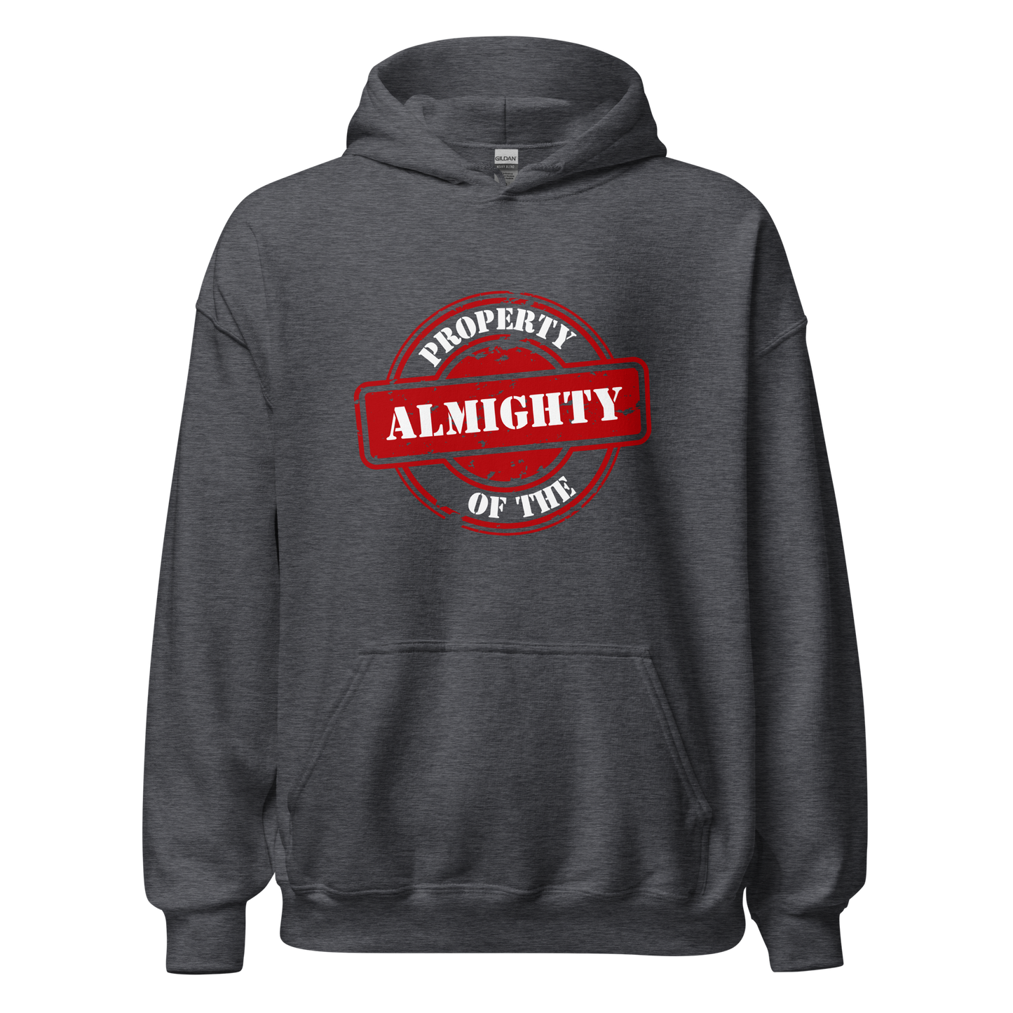 HOODIE Heavy Blend (Adult) - PROPERTY OF THE ALMIGHTY - White/White/Red