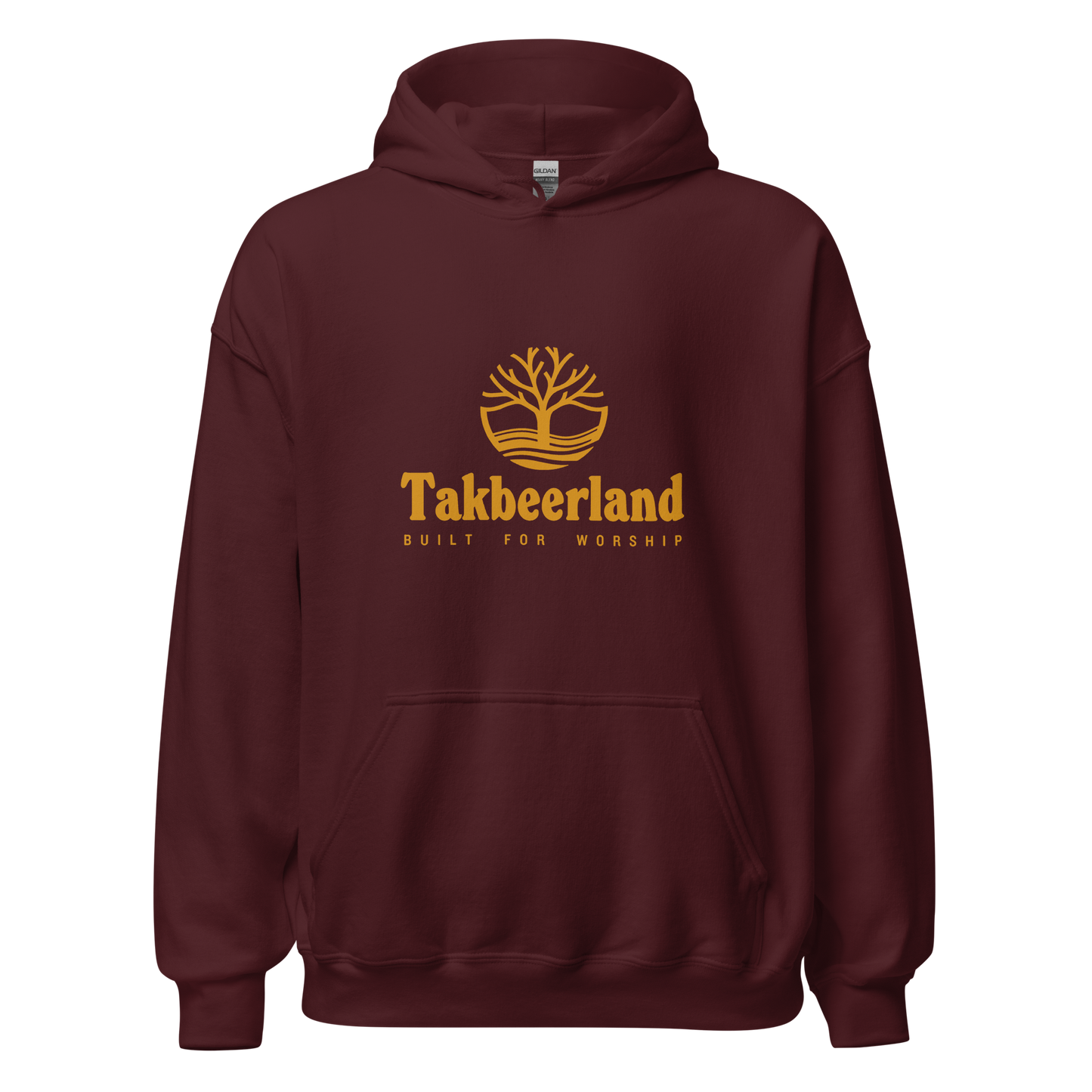 HOODIE Heavy Blend (Adult) - TAKBEERLAND FULL LOGO (Centered/Medium) - Gold