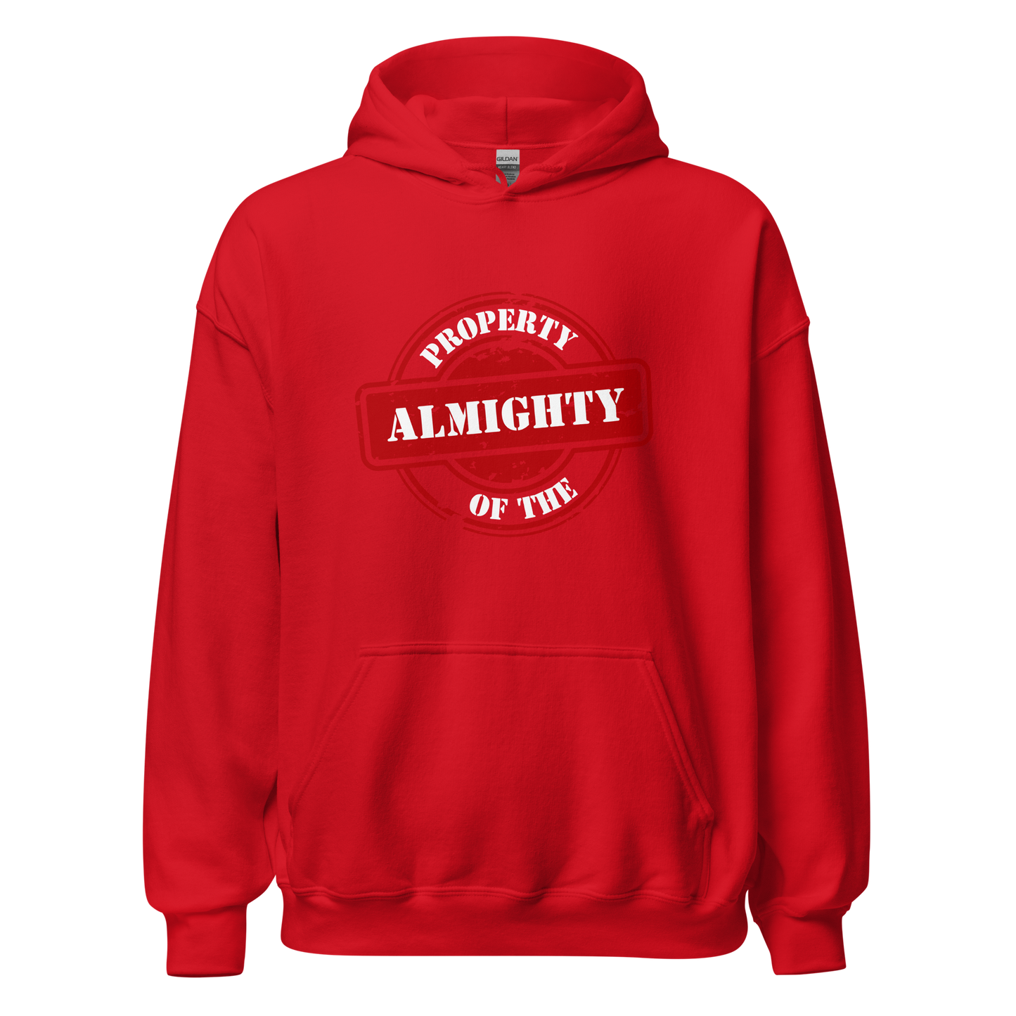 HOODIE Heavy Blend (Adult) - PROPERTY OF THE ALMIGHTY - White/White/Red