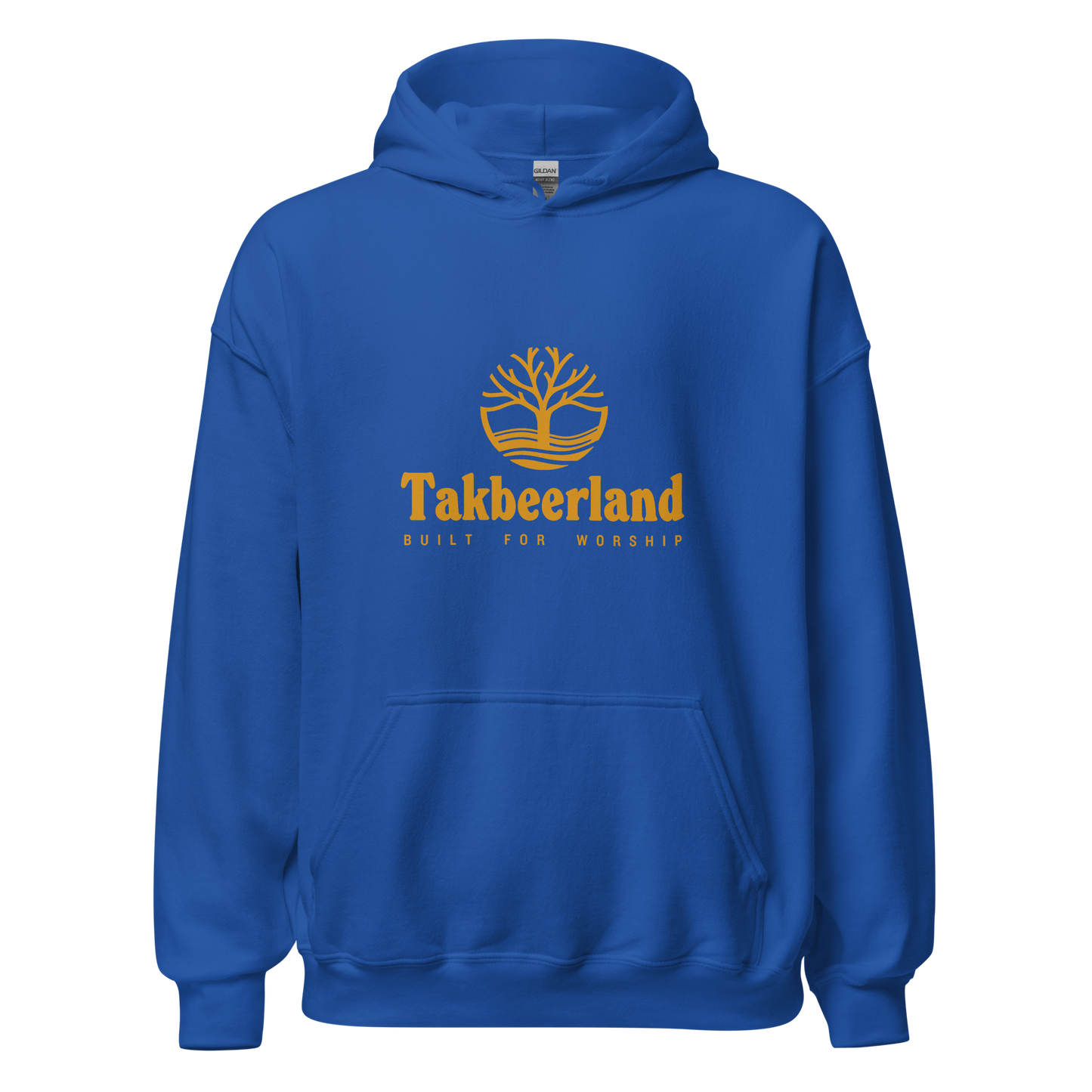 HOODIE Heavy Blend (Adult) - TAKBEERLAND FULL LOGO (Centered/Medium) - Gold