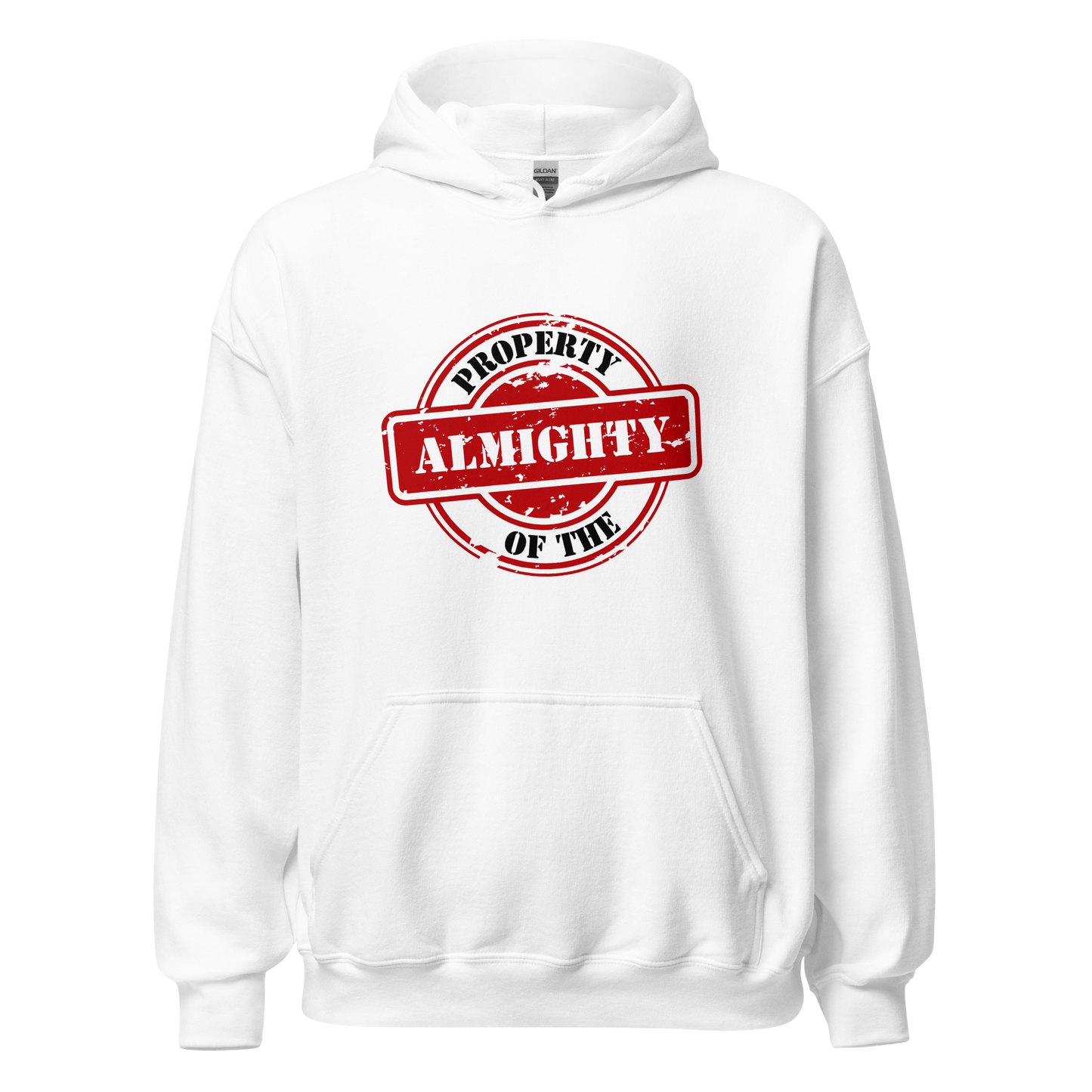HOODIE Heavy Blend (Adult) - PROPERTY OF THE ALMIGHTY - White/White/Red