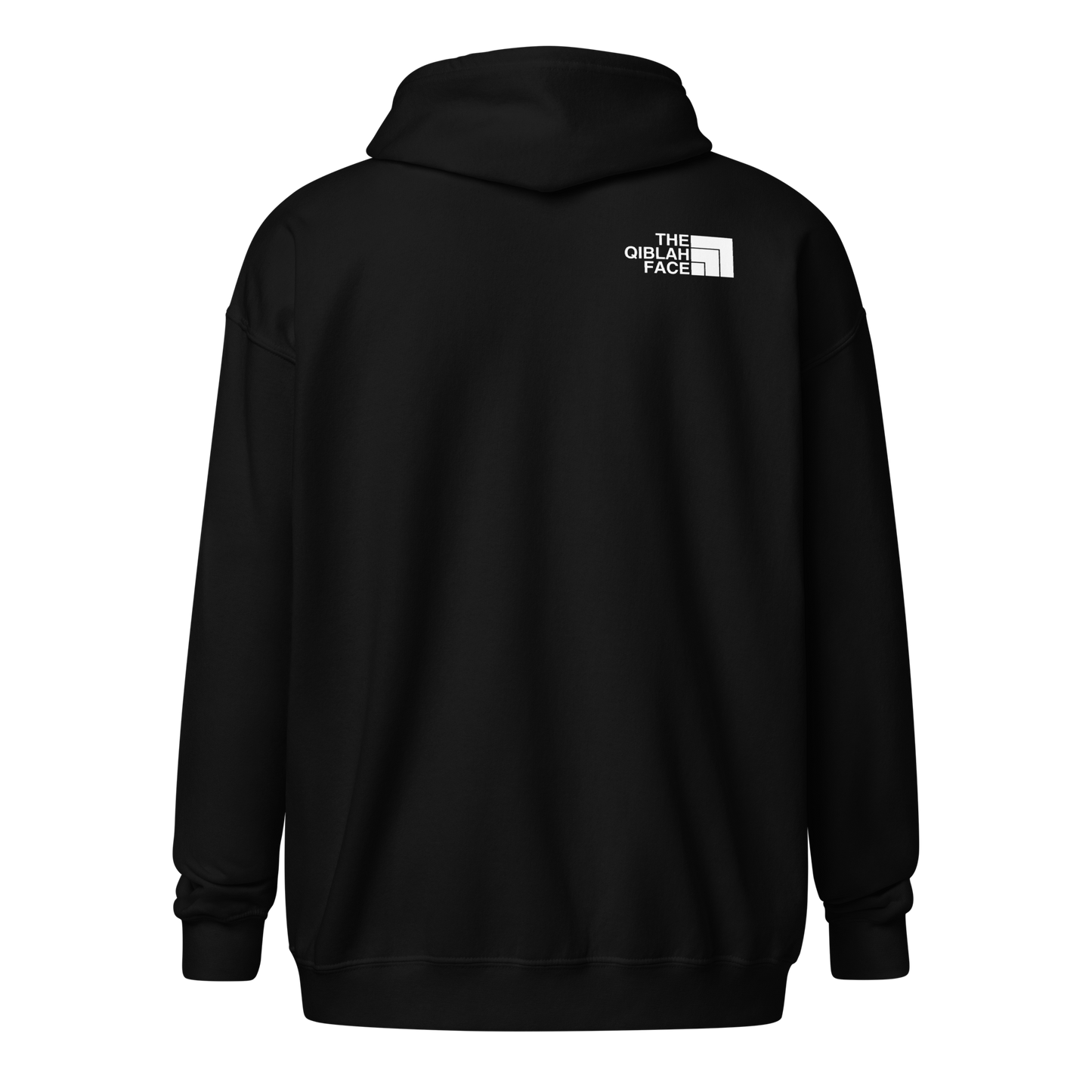 HOODIE Zip Heavy Blend (Adult) - THE QIBLAH FACE (Left Chest) w/ LOGO (Back) - White