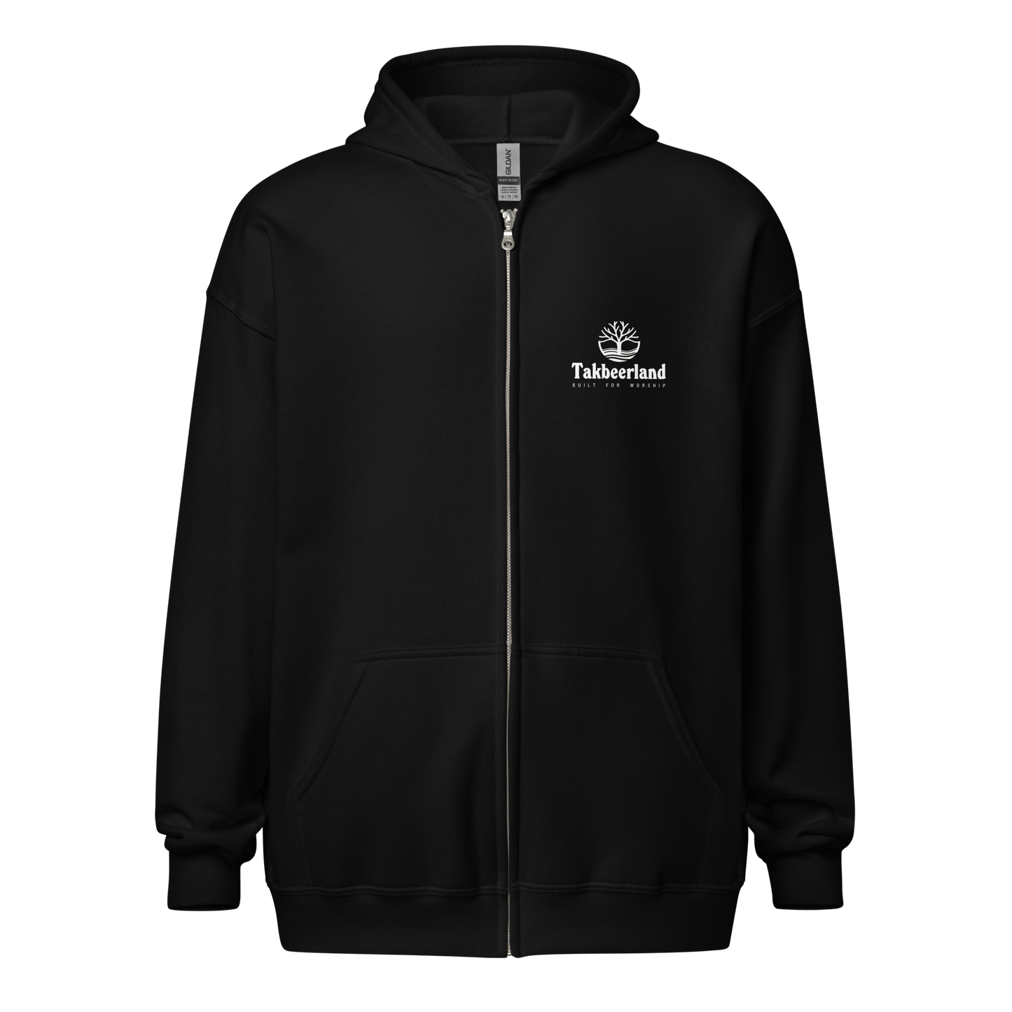 HOODIE Zip Heavy Blend (Adult) - TAKBEERLAND FULL LOGO (Left Chest) - White