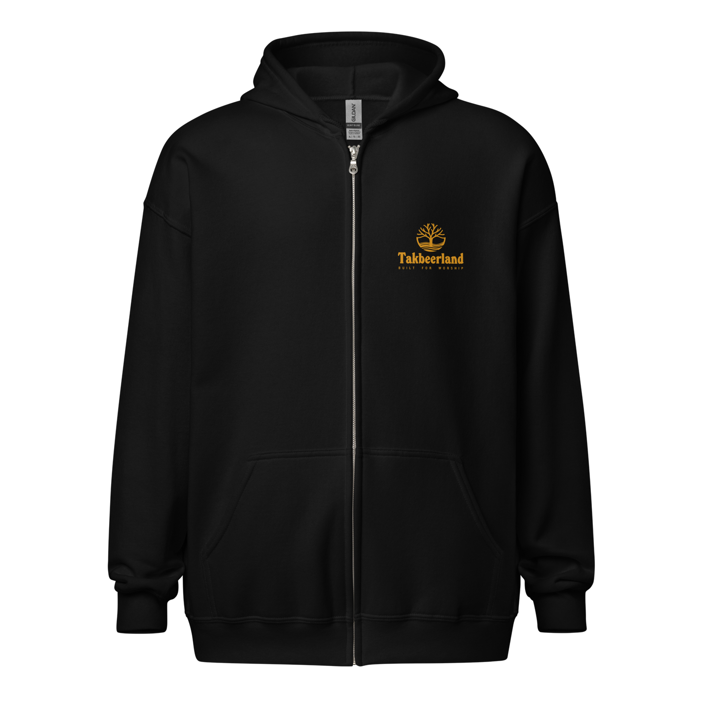 HOODIE Zip Heavy Blend (Adult) - TAKBEERLAND FULL LOGO (Left Chest) - Gold