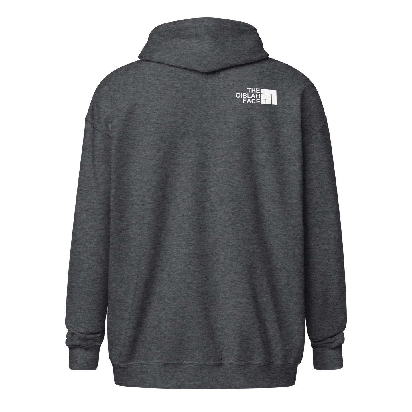 HOODIE Zip Heavy Blend (Adult) - THE QIBLAH FACE (Left Chest) w/ LOGO (Back) - White