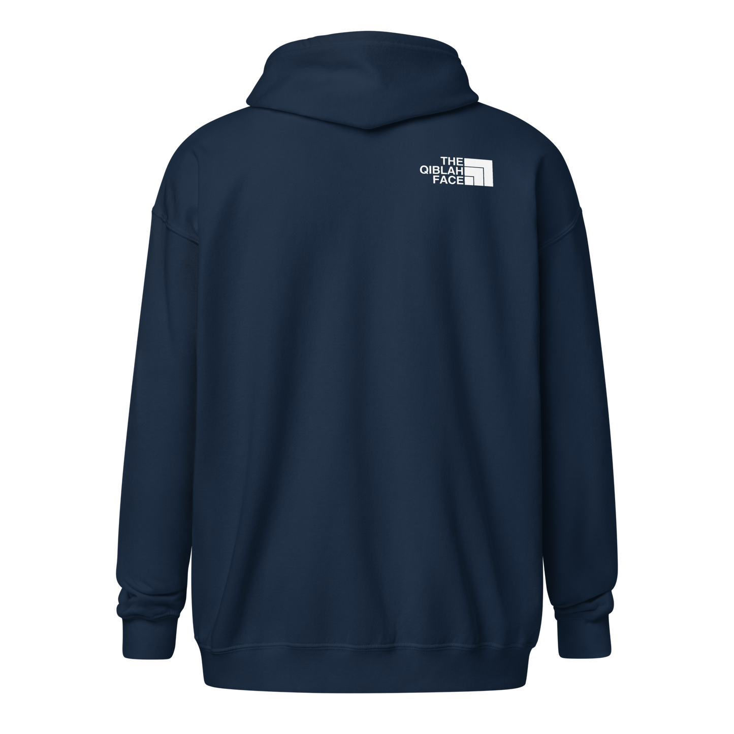 HOODIE Zip Heavy Blend (Adult) - THE QIBLAH FACE (Left Chest) w/ LOGO (Back) - White