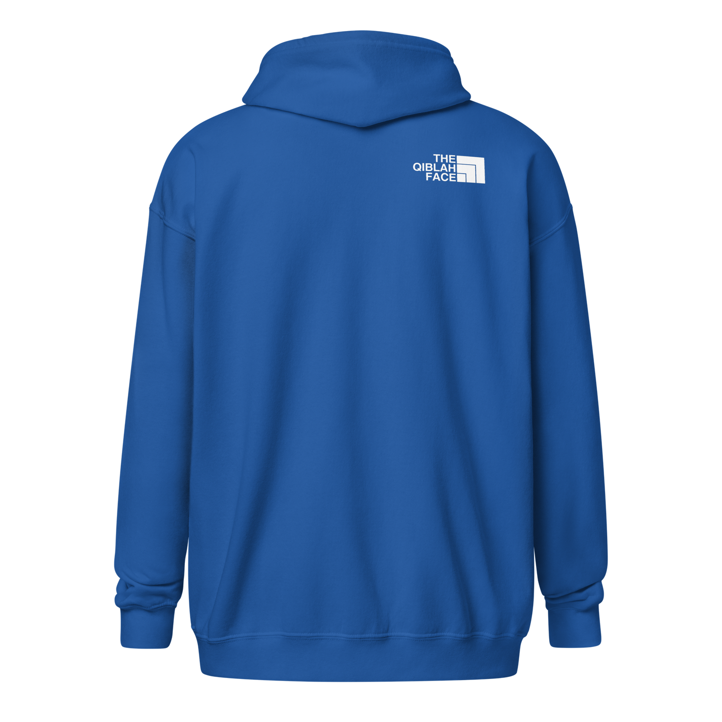 HOODIE Zip Heavy Blend (Adult) - THE QIBLAH FACE (Left Chest) w/ LOGO (Back) - White
