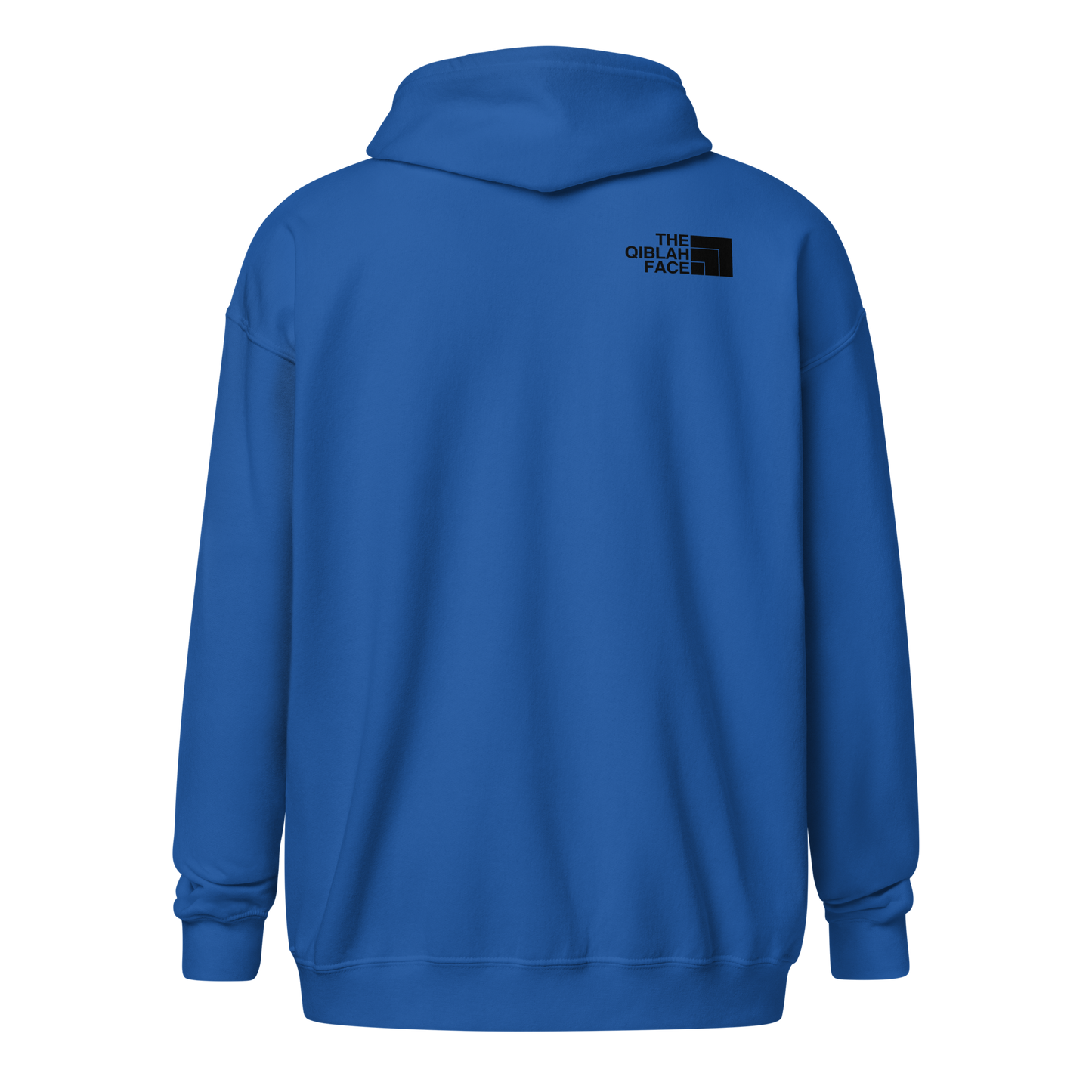 HOODIE Zip Heavy Blend (Adult) - THE QIBLAH FACE (Left Chest) w/ LOGO (Back) - Black