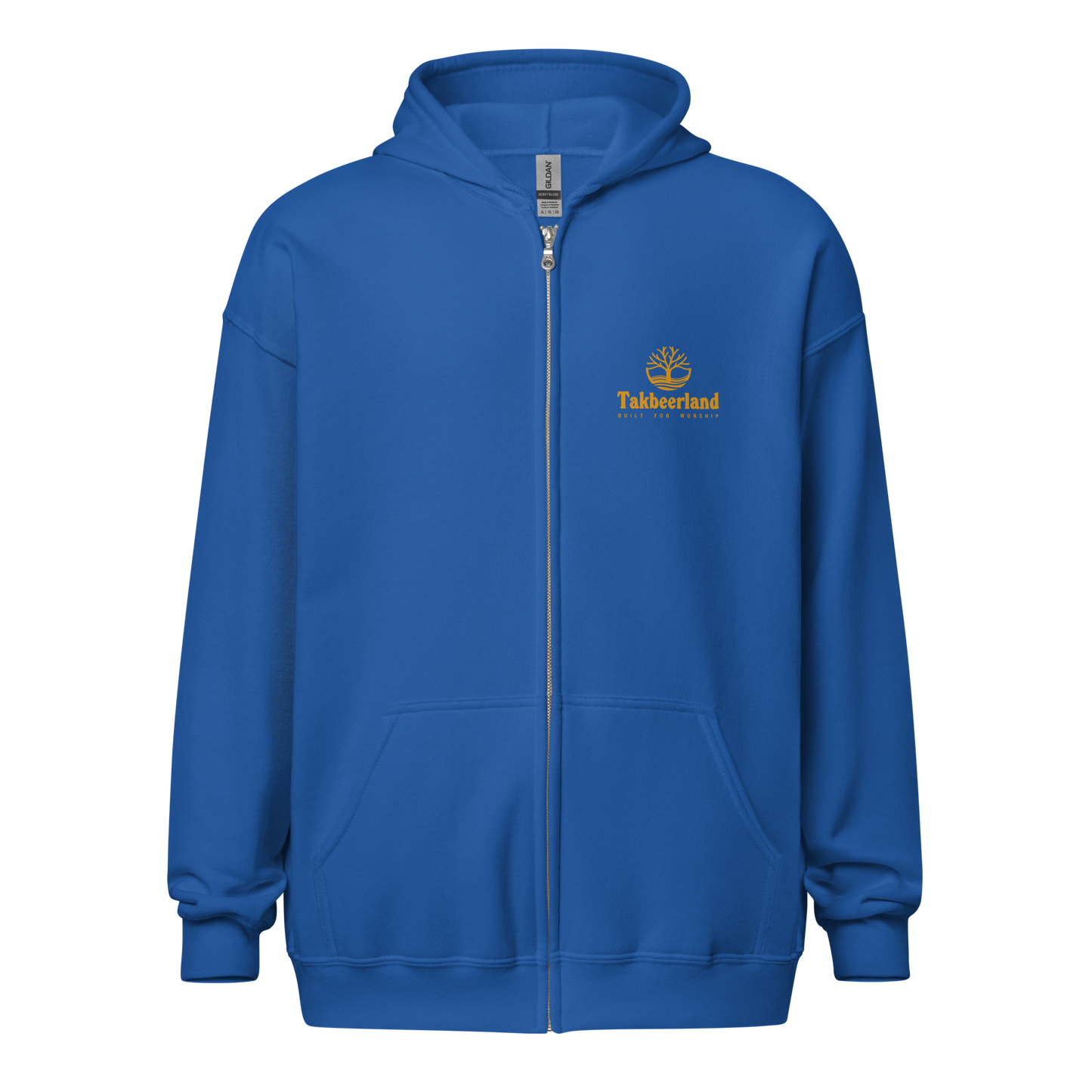 HOODIE Zip Heavy Blend (Adult) - TAKBEERLAND FULL LOGO (Left Chest) - Gold