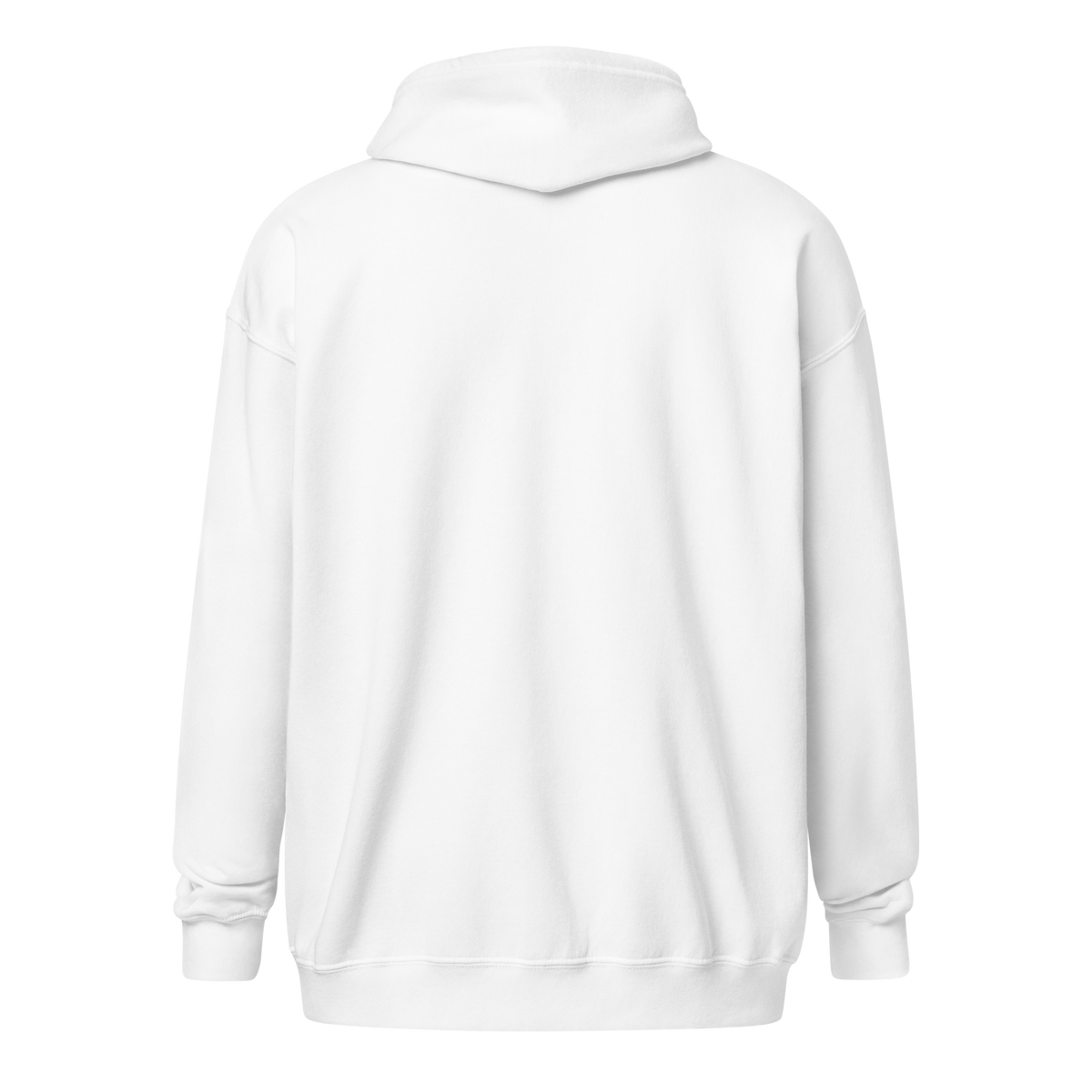 HOODIE Zip Heavy Blend (Adult) - THE QIBLAH FACE (Never Stop Praying - Back Logo) - White