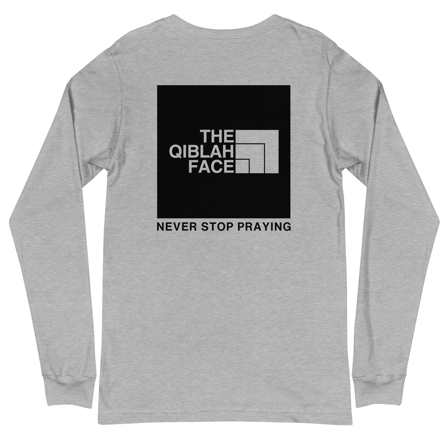 ADULT Long Sleeve Shirt - THE QIBLAH FACE (Never Stop Praying - Back Logo) - Black