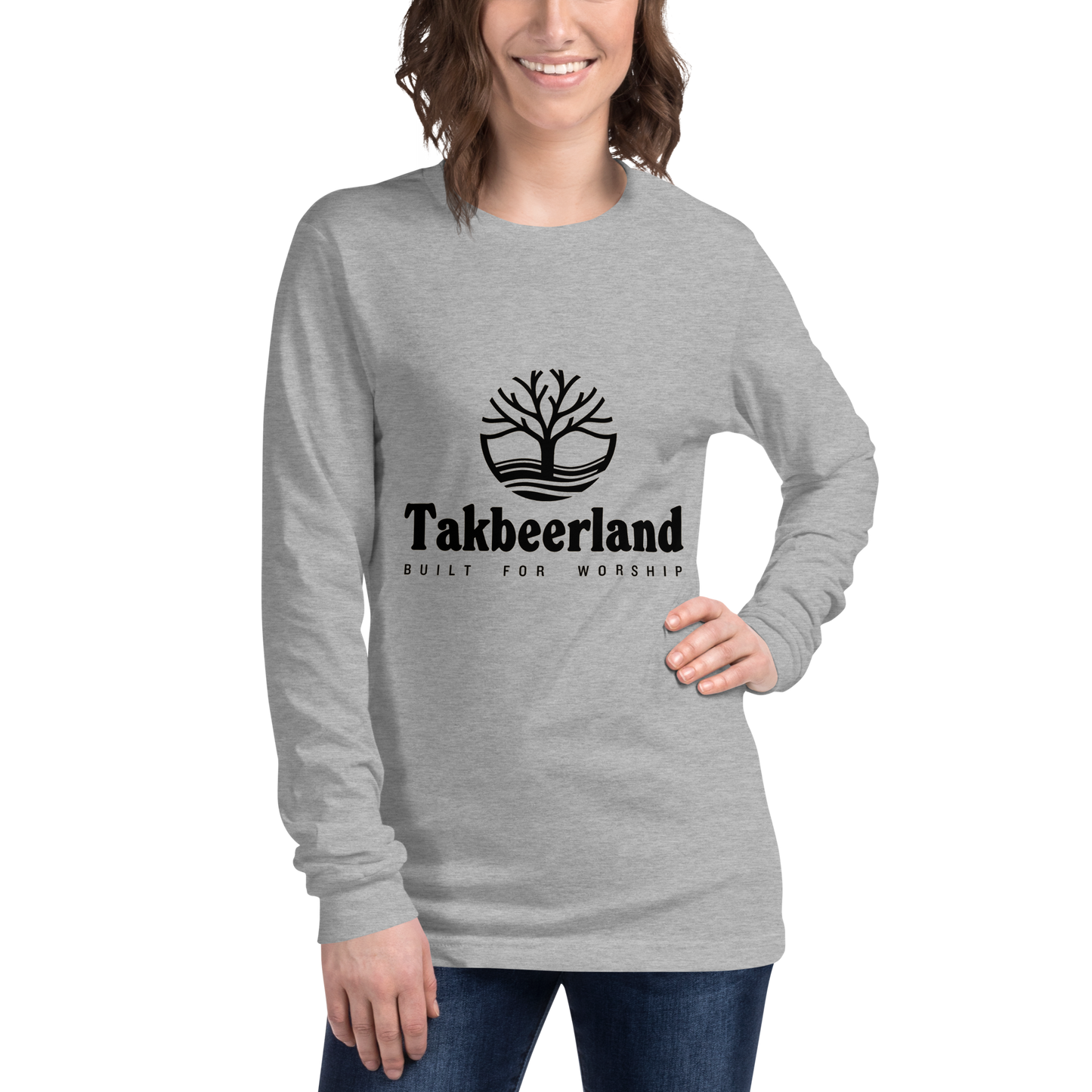 ADULT Long Sleeve Shirt - TAKBEERLAND FULL LOGO (Centered/Medium) - Black