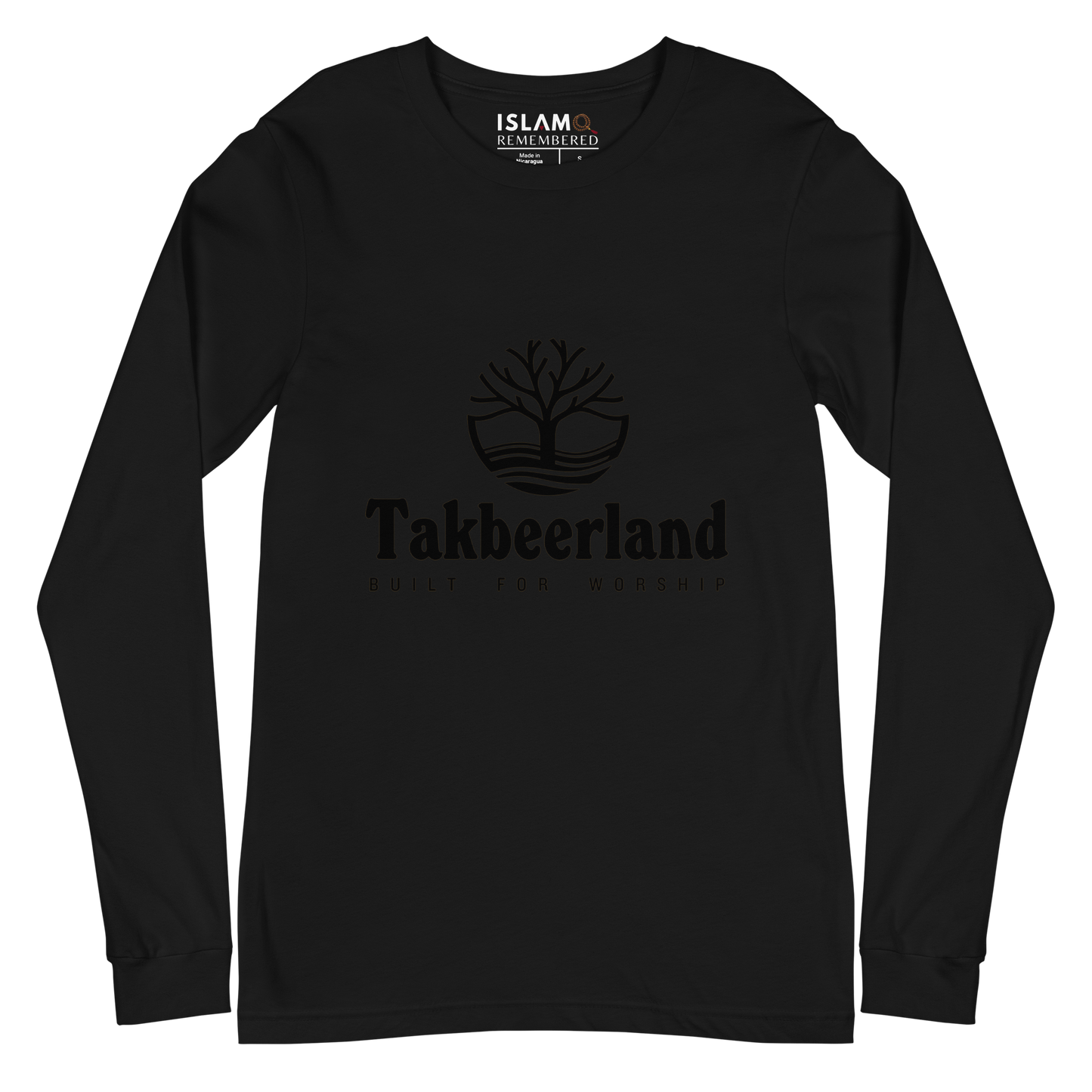ADULT Long Sleeve Shirt - TAKBEERLAND FULL LOGO (Centered/Medium) - Black