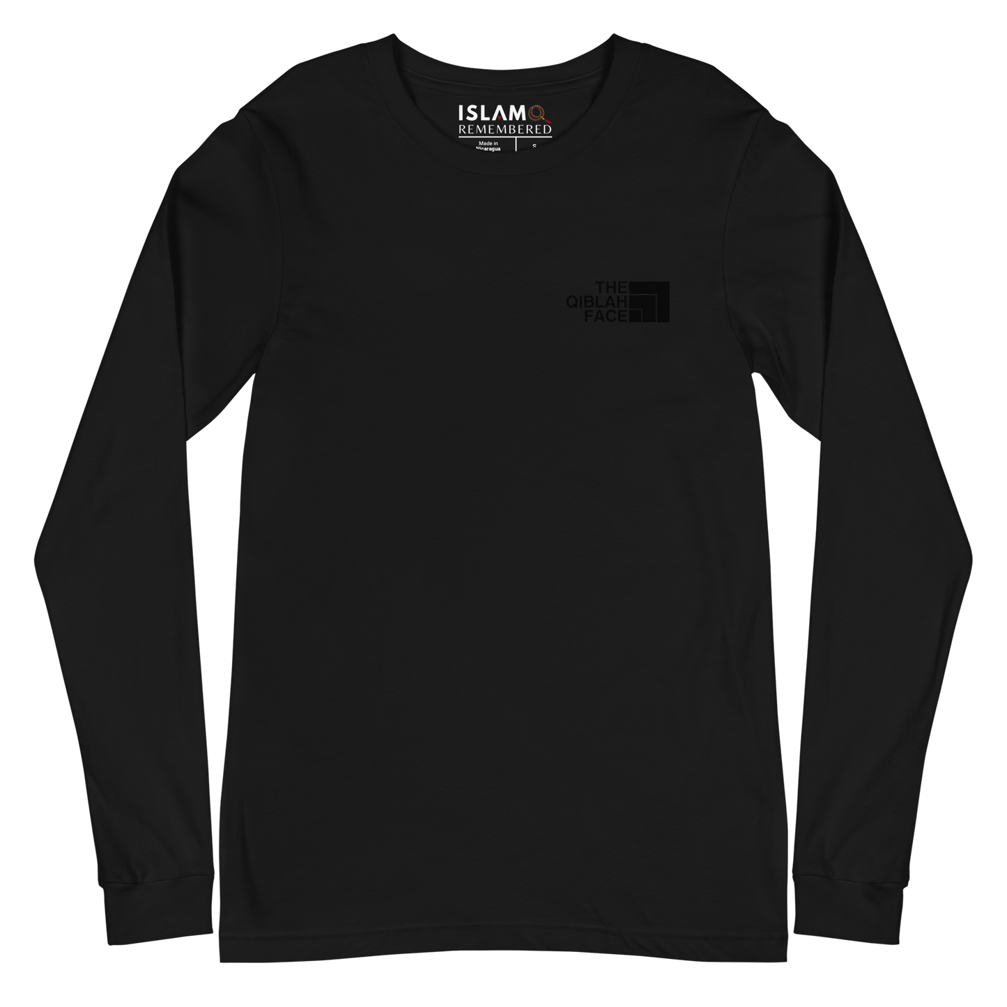 ADULT Long Sleeve Shirt - THE QIBLAH FACE (Never Stop Praying - Back Logo) - Black