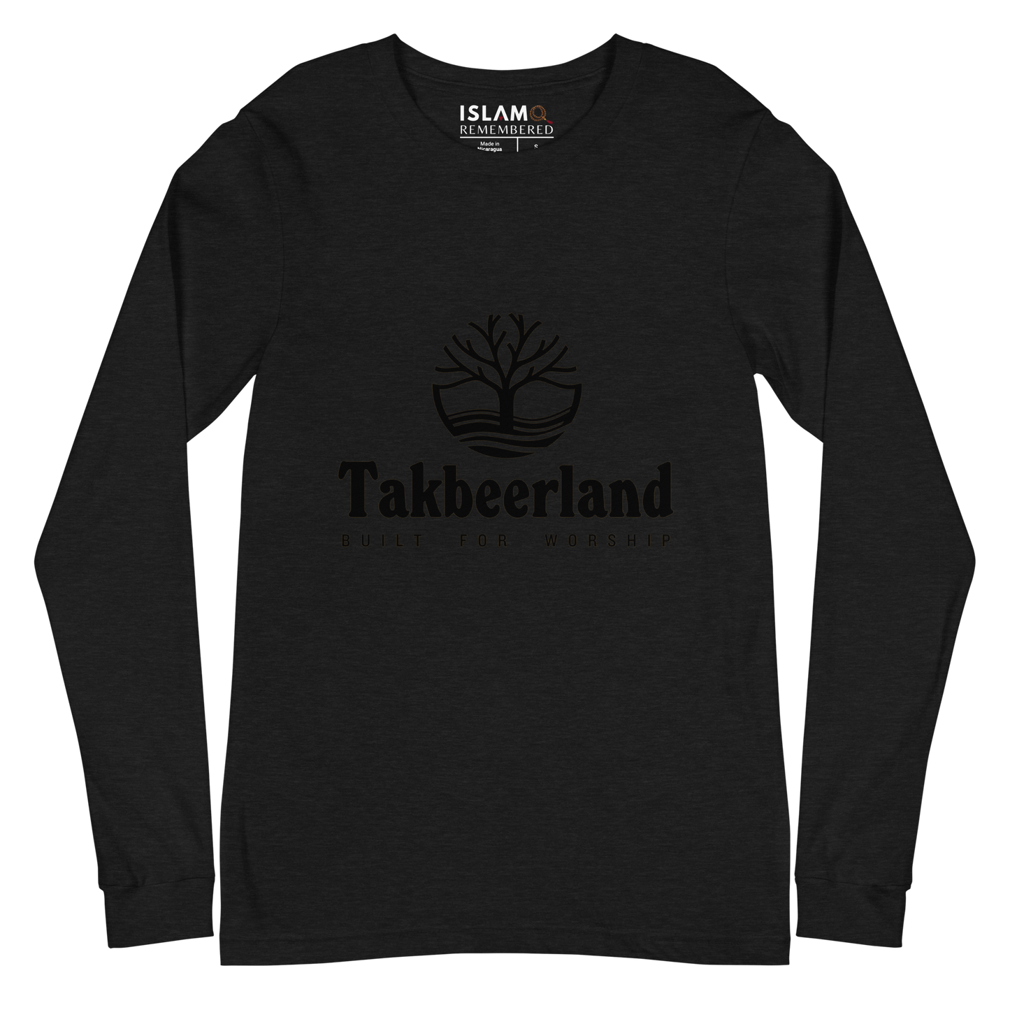 ADULT Long Sleeve Shirt - TAKBEERLAND FULL LOGO (Centered/Medium) - Black