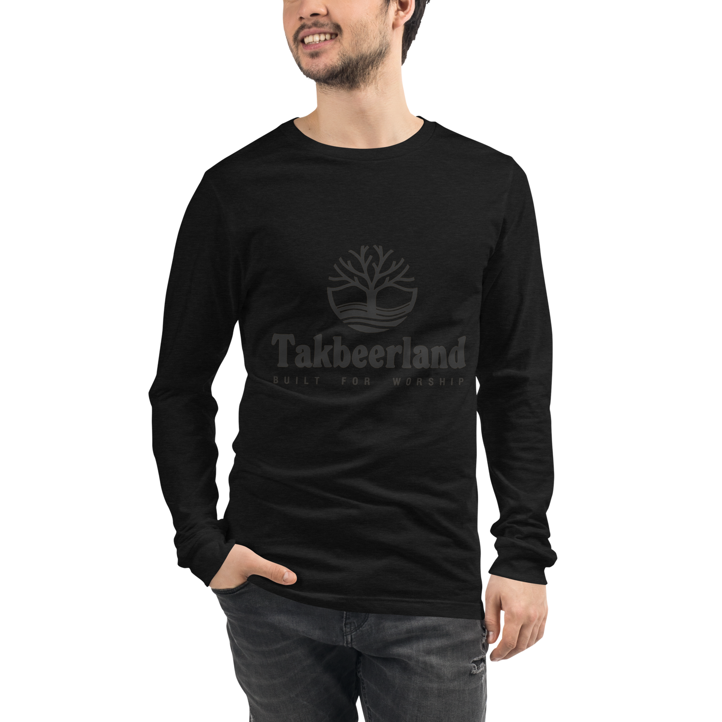 ADULT Long Sleeve Shirt - TAKBEERLAND FULL LOGO (Centered/Medium) - Black