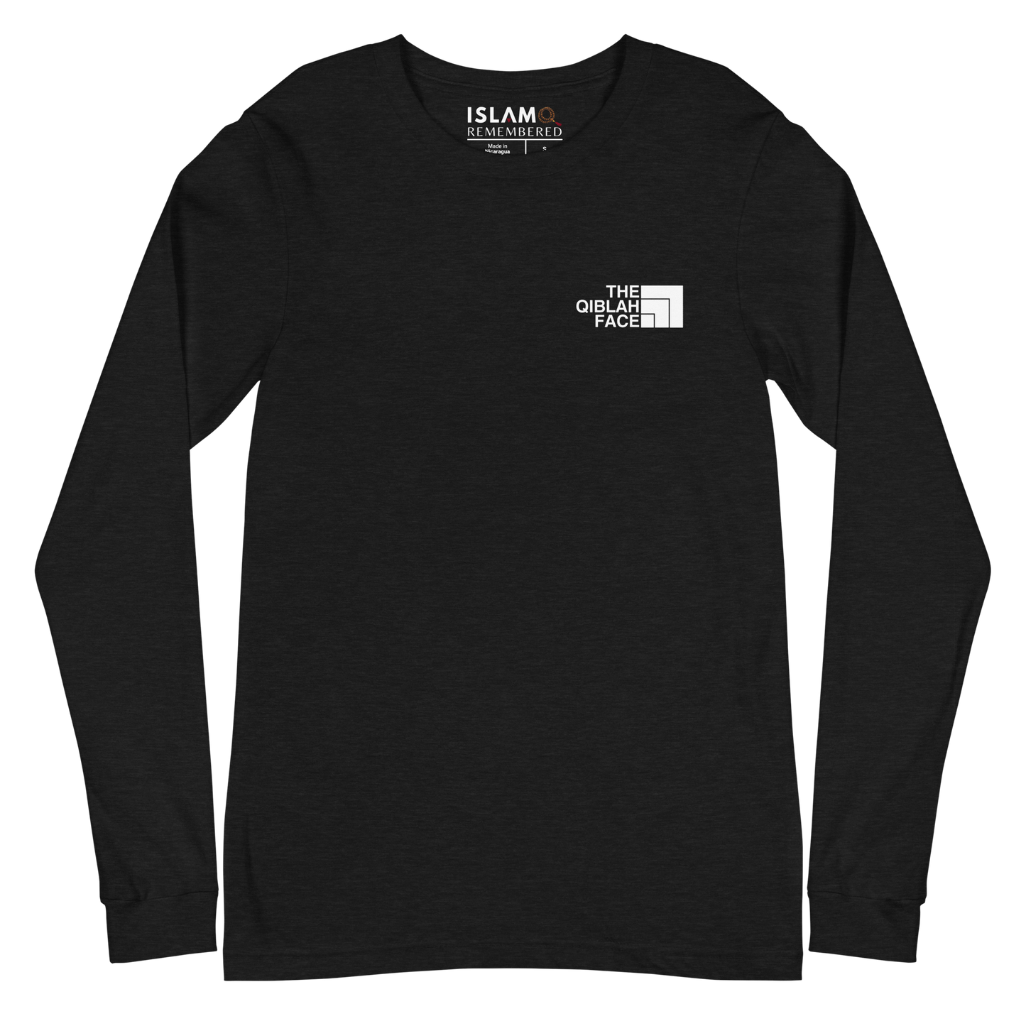 ADULT Long Sleeve Shirt - THE QIBLAH FACE (Never Stop Praying - Back Logo) - White