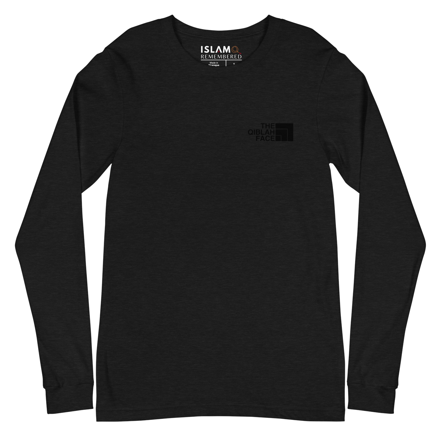 ADULT Long Sleeve Shirt - THE QIBLAH FACE (Never Stop Praying - Back Logo) - Black