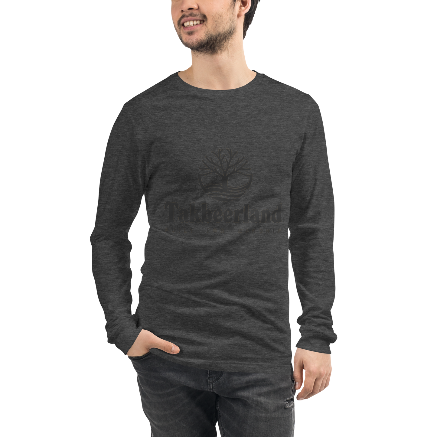 ADULT Long Sleeve Shirt - TAKBEERLAND FULL LOGO (Centered/Medium) - Black