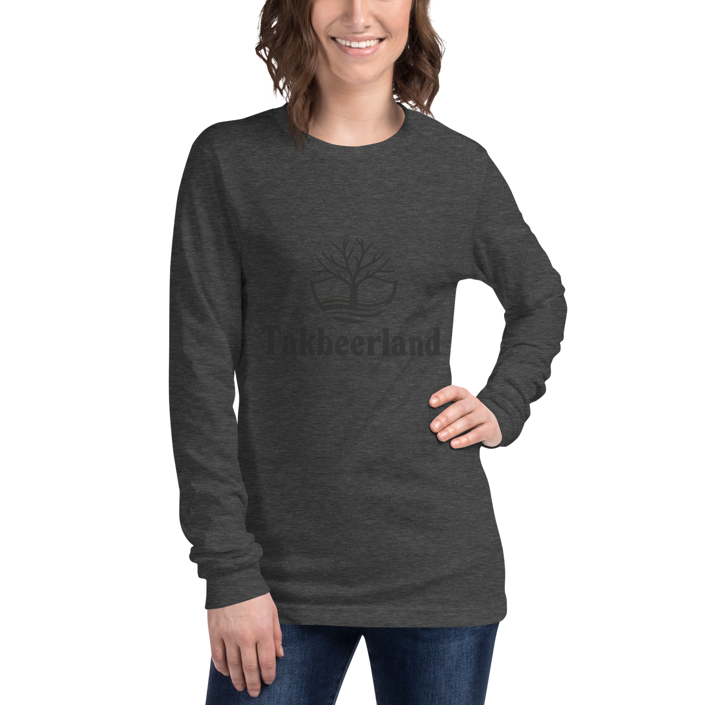 ADULT Long Sleeve Shirt - TAKBEERLAND FULL LOGO (Centered/Medium) - Black