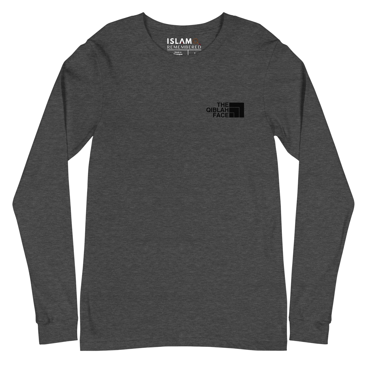 ADULT Long Sleeve Shirt - THE QIBLAH FACE (Never Stop Praying - Back Logo) - Black