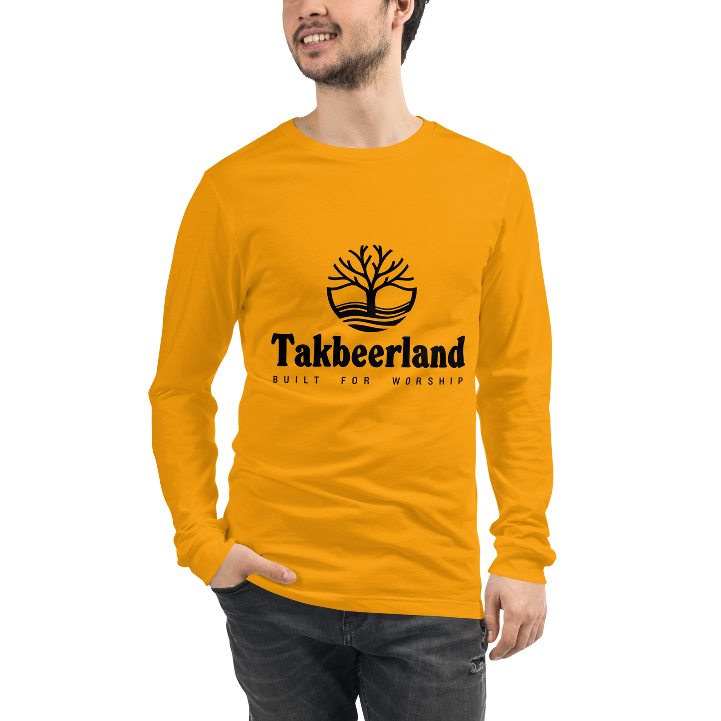 ADULT Long Sleeve Shirt - TAKBEERLAND FULL LOGO (Centered/Medium) - Black