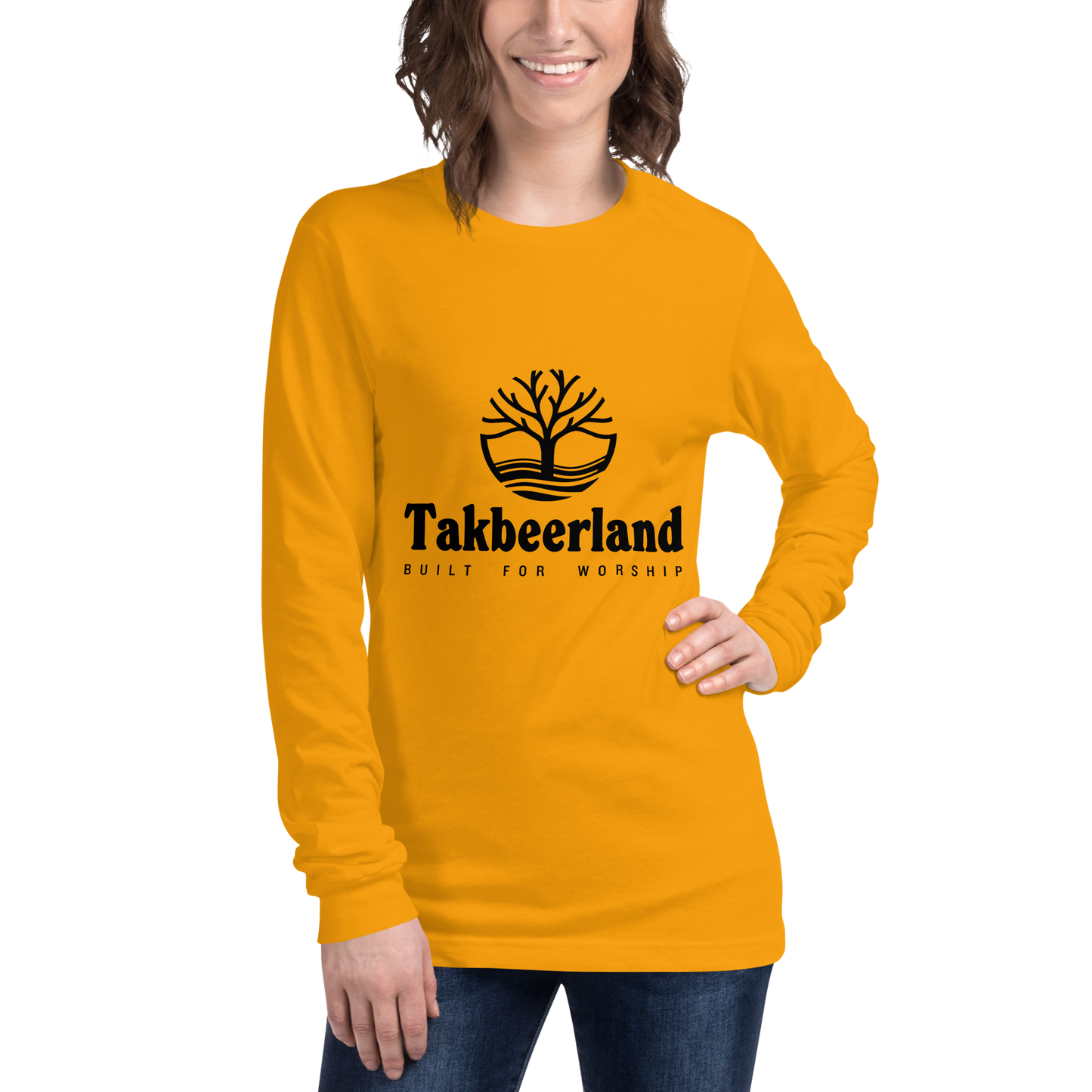 ADULT Long Sleeve Shirt - TAKBEERLAND FULL LOGO (Centered/Medium) - Black