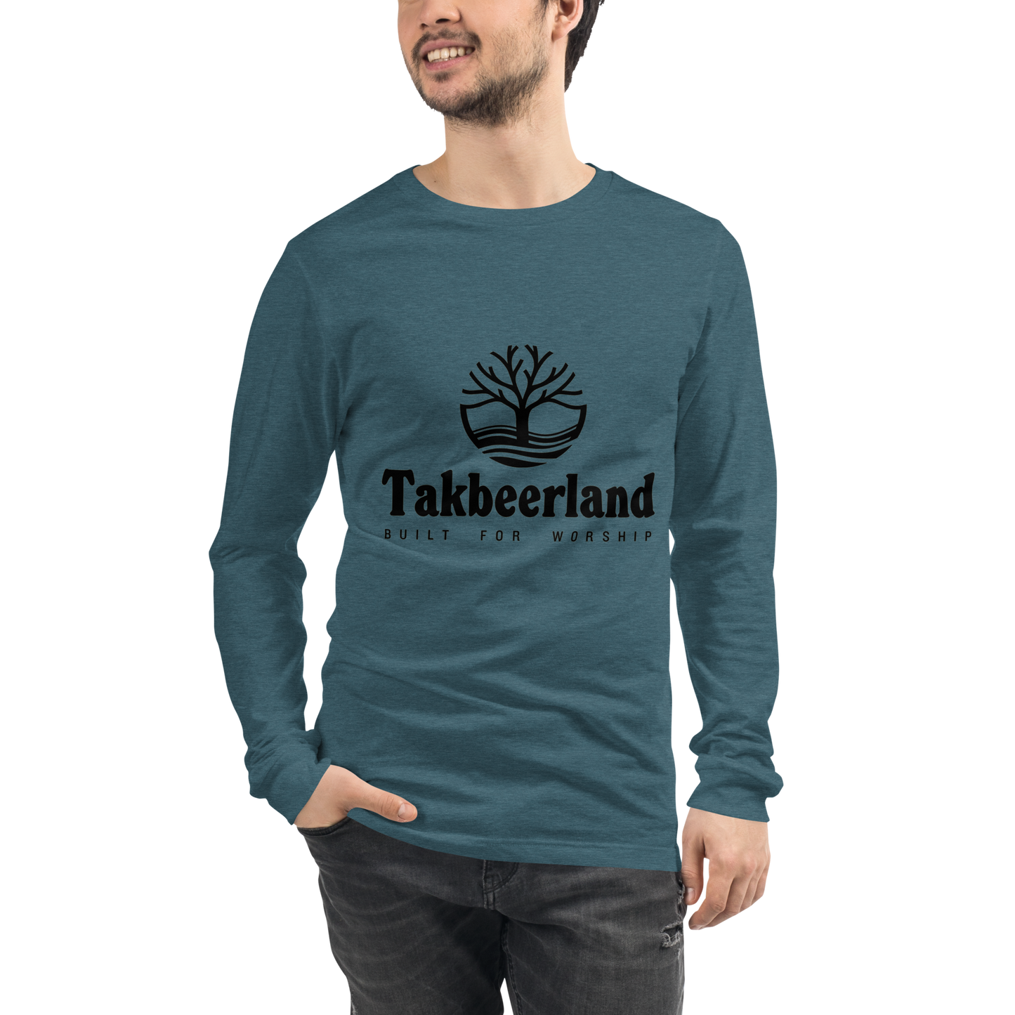 ADULT Long Sleeve Shirt - TAKBEERLAND FULL LOGO (Centered/Medium) - Black
