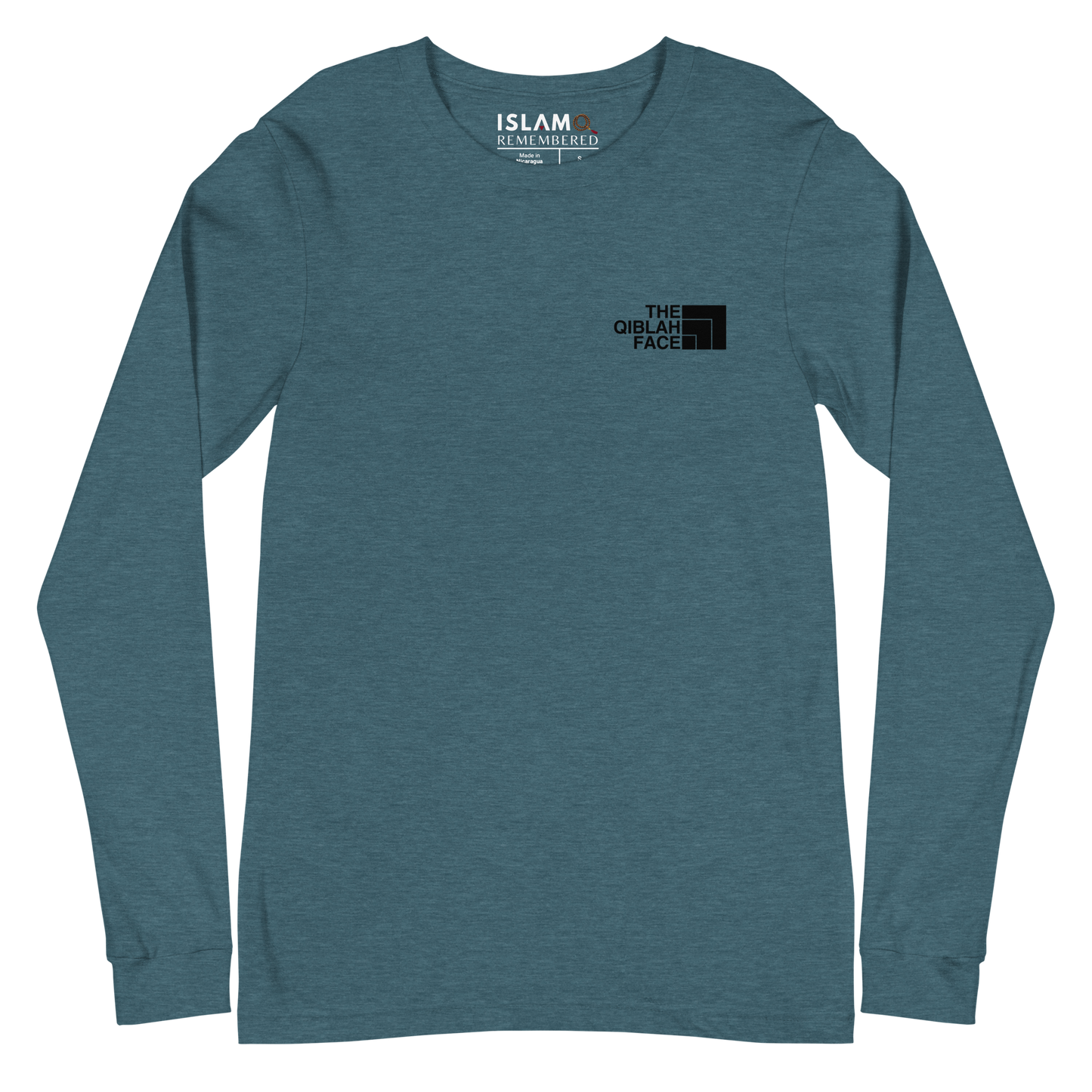 ADULT Long Sleeve Shirt - THE QIBLAH FACE (Never Stop Praying - Back Logo) - Black