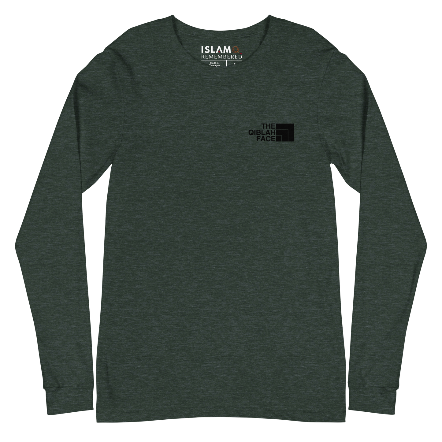 ADULT Long Sleeve Shirt - THE QIBLAH FACE (Never Stop Praying - Back Logo) - Black